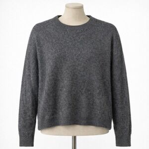 100% 2 Ply Cashmere Sweater Gray Crew Neck L Quiet Luxury Minimalist Staple